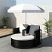 Anself Outdoor Lounge Bed with Parasol Poly Rattan Patio Sun Lounger Cushioned Sunbed for Balcony Garden Pool Lawn Backyard Furniture