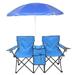 Portable Folding Picnic Double Chair With Removable Umbrella Table Cooler Beach Camping Chair Blue
