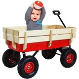 All Terrain Wagons for Kids Wagon with Removable Wooden Side Panels Garden Wagon with Steel Wagon Bed Folding Wagons for Kids/ Pets with Pneumatic Tires Red