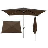 10 ft x 6.5 ft Rectangular Solar Powered Aluminum Polyester LED Lighted Patio Umbrella w/Tilt Adjustment and Fade-Resistant Fabric Chocolate