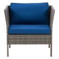 Parksville Blended Gray Wicker / Rattan Patio Armchair with Oxford Blue Cushions