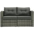 Outdoor Loveseat Patio Furniture Corner Sofa All-Weather Grey Wicker 2-Piece Rattan Outdoor Sectional Couch Sofa Set with Dark Grey Non-slip Cushions Aluminum Frame