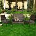 4 Pieces Patio Rattan Cushioned Furniture Set with Loveseat and Table -Brown