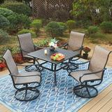 MF Studio 5 Pieces Outdoor Patio Dining Set Metal Furniture Set with Square Table and Swivel Padded Chairs for 4 person Gray