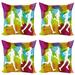 Fitness Throw Pillow Cushion Case Pack of 4 Runners Silhouettes on Watercolor Splashes Jogging Outdoors Sportsman Marathon Modern Accent Double-Sided Print 4 Sizes Multicolor by Ambesonne