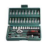 46Pcs Ratchet Wrench & Socket Tools Set 1/4-Inch Drive Screwdriver Repairing Kit Combination Socket Wrench Drive Socket Set With Storage Case For Home Car Automobile Bike Mechanic Projects