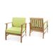GDF Studio Abena Outdoor Acacia Wood Club Chairs with Cushions Set of 2 Teak and Green