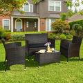 Costway 4PCS Rattan Patio Furniture Set Cushioned Sofa Chair Coffee Table Black