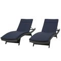 Noble House Salem Outdoor Adjustable Wicker Chaise Lounge in Navy (Set of 2)