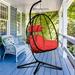 Outdoor Egg Chair Patio Furniture Hanging Wicker Egg Chair with Stand Hammock Chair with Hanging Kits Swinging Egg Chair Swing Chair for Beach Backyard Balcony Lawn Red Cushion W11027