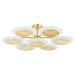 Modern 7 Led Outdoor Round Rippled Discs Chandelier with Piastra Ice Glass Shades 37.75 inches W X 10.25 inches H-Vintage Polished Brass Finish Bailey