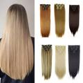 Luxtrada 24 16 Clips Long Straight Wig Full Head Clip Natural Soft Long Double Weft Full Head Clip on Hair Extensions for Women 613# Ash Blonde Mix Bleach Blonde