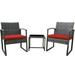 Gara 3-Piece Reliable Bistro Patio Rattan Furniture Set -2 Stylish Chairs With A Light Weight Perfect Glass Table - Red