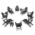 DuroGreen 16-Pc Folding Adirondack Chair Set 8 Chairs 4 Ottomans and 4 Side Tables Made With All-Weather Tangentwood Oversized High End Patio Furniture No Maintenance USA Made Black