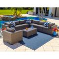 Sorrento 9-Piece Resin Wicker Outdoor Patio Furniture Sectional Sofa Set in Gray w/ Seven Sectional Seats Armchair and Coffee Table (Flat-Weave Gray Wicker Sunbrella Canvas Charcoal)