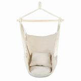 Hanging Rope Hammock Chair Swing Seat for Any Indoor or Outdoor Spaces- Max. 265 Lbs -2 Seat Cushions (White)