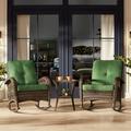 Teal Island Designs Madden 3 Piece Green and Rattan Outdoor Rocking Chair Set With Coffee Table