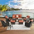 Ovios 10 Pieces Outdoor Patio Furniture Set All Weather Wicker Conversation Set Outdoor Sectional Sofa Couch with 360 Degree Swivel Rocking Chairs for Balcony