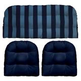 RSH DÃ©cor Indoor Outdoor 3 Piece Tufted Wicker Cushion Set Large Preview Capri + Navy Blue