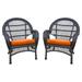 Jeco Wicker Chair in White with Orange Cushion (Set of 2)