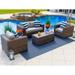 Tuscany 4-Piece M Resin Wicker Outdoor Patio Furniture Conversation Sofa Set with Loveseat Two Armchairs and Coffee Table (Half-Round Brown Wicker Polyester Light Gray)