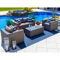 Sorrento 4-Piece M Resin Wicker Outdoor Patio Furniture Conversation Sofa Set in Gray w/ Loveseat Two Armchairs and Coffee Table (Flat-Weave Gray Wicker Sunbrella Canvas Charcoal)