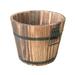 Wooden Round Barrel Planter Flower Pots Home Office Garden Wedding Decor (Flat Mouth/Large/Brown/19x14x15cm)