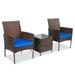 Emilie 3 Piece Attractive Design Rattan Furniture Set - 2 Easy Moveable Chairs With a Outdoor Cafe Table - Dark Blue