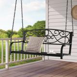 Gymax Patio Hanging Porch Swing Outdoor 2-Person Metal Swing Bench Chair w/ Chains Black