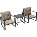 Ezra 3-Piece Comfortable Porch Furniture Set -2 Stylish Chairs With Sturdy Glass Table - Coffee/ Off-white