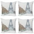 Winter Throw Pillow Cushion Case Pack of 4 Eiffel Tower in Snow Outdoors Champ de Mars Tourist Attraction Paris France Modern Accent Double-Sided Print 4 Sizes White Brown Green by Ambesonne