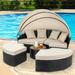 Walsunny Patio Furniture Outdoor Round Daybed with Retractable Canopy Wicker Rattan Seating Separates Cushioned Seats Lawn Backyard Poolside Garden