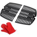 Weber 7644 Cast Iron Cooking Grates for Weber Q 100/1000 Series Grills Bundle with Deco Essentials Pair of Red Heat Resistant Oven Mitt