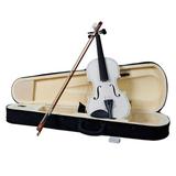 4/4 Size Full Size Acoustic Violin - Acoustic Violin Fiddle Set Natural Acoustic Wood Violin Fiddle with Case +Bow +Rosin for Beginners and Kids for Gift - White