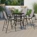 BizChair Outdoor Dining Set - 4-Person Bistro Set - Outdoor Glass Bar Table with Gray All-Weather Patio Stools