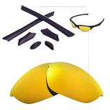 Walleva 24K Gold Polarized Lenses And Black Rubber Kit For Oakley Half Jacket Sunglasses