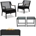 Home Square 5 Piece Garden Patio Set with Fire Table 2 Chairs and 2 End Tables