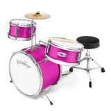 Ashthorpe 3-Piece Complete Junior Drum Set - Beginner Kit with Drummer s Throne - Pink