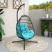 Abble Outdoor Wicker Hanging Basket Swing Chair with Cushion and Stand - Black & Aqua