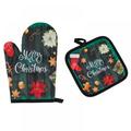 Christmas Merry Christmas Oven Mitt Pot Holder Set Non-Slip Flower Cooking Kitchen Gloves Washable Heat Resistant for Microwave BBQ Baking Grilling Xmas Gifts Set of 2