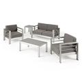 GDF Studio Crested Bay Outdoor Aluminum 4 Seater Chat Set and Side Table Silver and Khaki