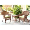 Jeco 3pc Wicker Chair and End Table Set with Green Cushion-Finish:Honey