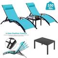 GARTIO Aluminum Outdoor Chaise Lounge Chairs Poolside Recliners - Set of 3 Blue