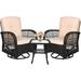 MEETWARM 3 Pieces Outdoor Wicker Swivel Rocker Patio Set Rocking Chairs Rattan Patio Furniture Sets with Thickened Cushion and Glass-Top Coffee Table Conversation Bistro Set for Porch