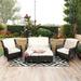 Costway 5PCS Patio Rattan Furniture Set Loveseat Sofa Ottoman Off White Cushion