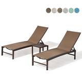 Pellebant Set of 3 Outdoor Chaise Lounge Aluminum Adjustable Patio Chairs With Table Brown