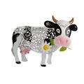 SAYOO Daisy Cow Garden Statue with Solar Lamp Floral Hollow Out Dairy Cow Shaped Resin Artware Waterproof Outdoor Garden Lawn Stakes Yard Art Garden Decor Ornament