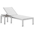 Modern Contemporary Urban Design Outdoor Patio Balcony Chaise Lounge Chair and Side Table set White Aluminum