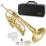 Ashthorpe Standard Bb Trumpet with Case Mouthpiece Gloves Cleaning Cloth and Valve Oil Gold Brass Finish