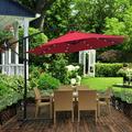 10ft Solar Outdoor Umbrella LED Lighted Patio Umbrella with Solar Panel 24 LED Bulbs & Crank Rotate System Solar Powered Hanging Umbrella for Patio Garden Backyard Deck Poolside Red D085